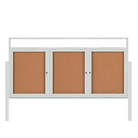 3-DOOR ILLUMINATED HEADER CORKBOARD 96" x 30" RADIUS EDGES WITH MITERED CORNERS (SHOWN IN SATIN SILVER)