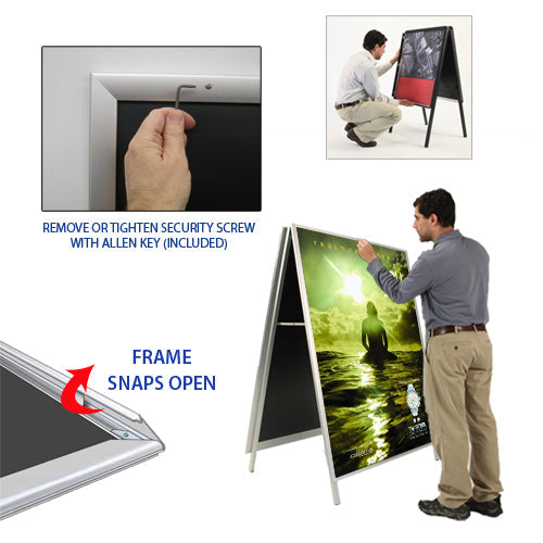 22x28 A-FRAME FLOOR STAND with SECURITY SNAP FRAME (not shown to scale)
