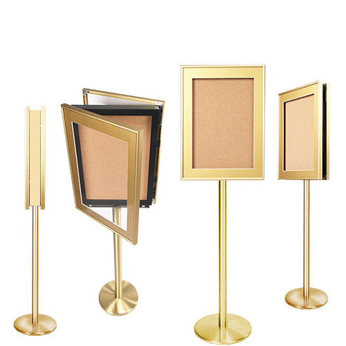 SwingStand Designer Metal Framed Cork Bulletin Board with Two-Sided SwingFrame Swing Open Enclosed Message Board