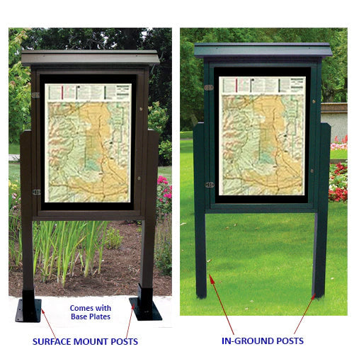 Eco-Design 28" x 42" Outdoor ULTRA-SIZE Faux Wood Information Message Board, Free-Standing with Posts, Two-Sided - Portrait Cabinet