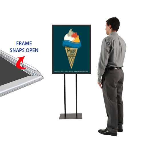 Double Pole Floor Stand 40x50 Sign Holder | Snap Frame 1 1/4" Wide