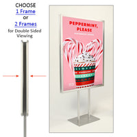 Double-Pole Floor Stand 27x40 Sign Holder with Bold Snap Frame 2 1/2" Wide Profile, Black + Silver Finishes