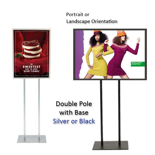 Double Pole Poster Floor Stand 12x18 Sign Holder with SECURITY SCREWS on Snap Frame 1 1/4" Wide
