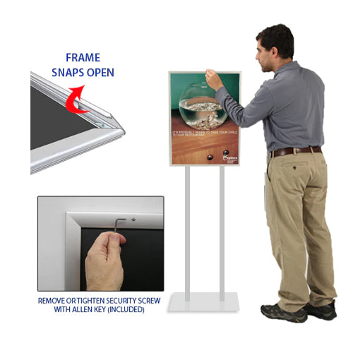 Double Pole Poster Floor Stand 30x40 Sign Holder with SECURITY SCREWS on Snap Frame 1 1/4" Wide