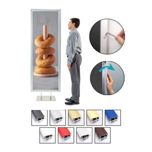 Double Pole Poster Floor Stand 24x72 Sign Holder with SECURITY SCREWS on Snap Frame 1 1/4" Wide