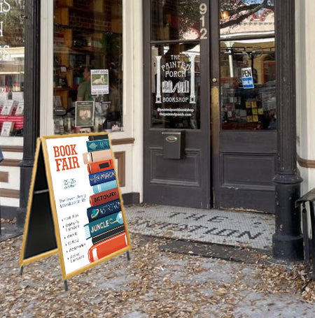 A-Frame 24x36 Sign Holder with Faux Wood Snap Frame 1 1/4" Wide Profile | Snap Open Quick-Change