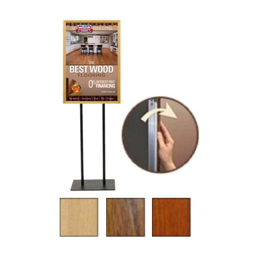 Double Pole Floor Stand 9x12 Sign Holder | Wood Snap Frame 1 1/4" Wide