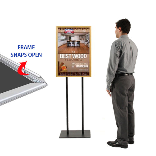 Double Pole Floor Stand 22x28 Snap Poster Frame | Faux Wood Snap Frame for Thin Prints up to 1/16" and Thicker Boards 1/8", 3/16", 1/4"