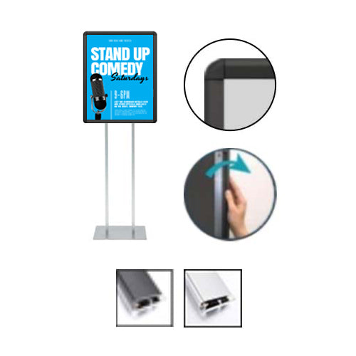 Double Pole Floor Stand 36x48 Sign Holder | Snap Frame (with Radius Corners)
