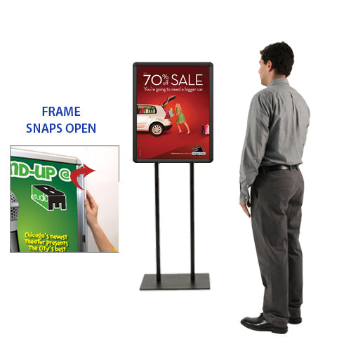 Double Pole Floor Stand 30x40 Sign Holder | Snap Frame (with Radius Corners)