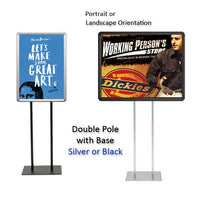 Double Pole Floor Stand 11x17 Sign Holder | Snap Frame (with Radius Corners)