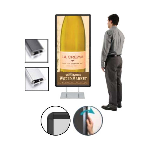 Double Pole Floor Stand 42x42 Sign Holder | Snap Frame (with Radius Corners)