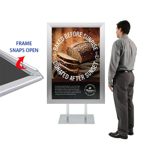 Double Pole, Floor Stand 48x72 Sign Holder | Poster Snap Frame with Bold 2 1/2" Wide Profile - Choose One or Two-Sided Sign Stand