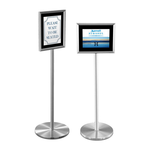 11x14 Deluxe Satin Silver Aluminum Sign Holder Floorstand Displays (Top Loading Design) with Black Velour Backer Panel