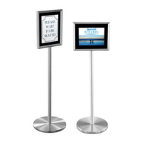 11x17 Deluxe Satin Silver Aluminum Sign Holder Floorstand Displays (Top Loading Design) with Black Velour Backer Panel