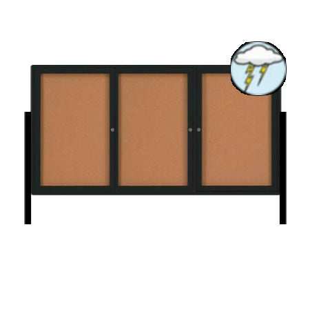 Freestanding Outdoor Enclosed Bulletin Board 84x30 with Posts (3 DOORS)